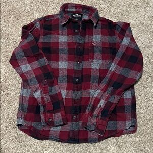 Hollister Men's Red and Black Plaid Shirt